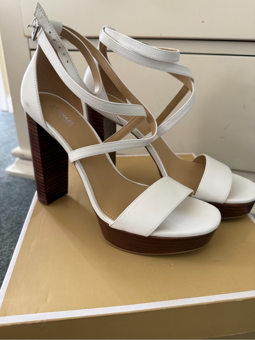 Michael Kors White Leather Charlize Platform Heels